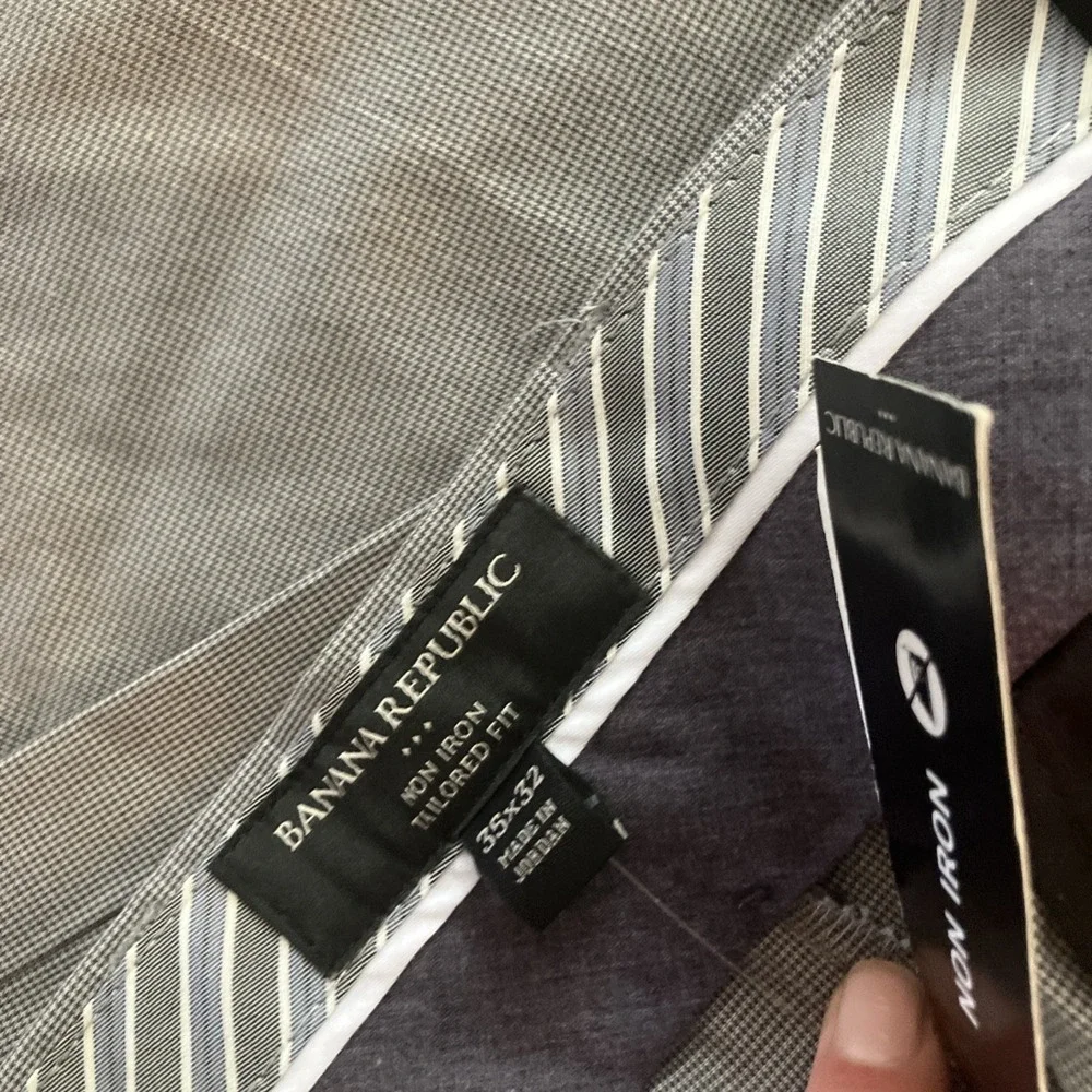 Banana Republic Mens Sz 35x32 Gray Non-Iron Tailored Straight Pants Dress